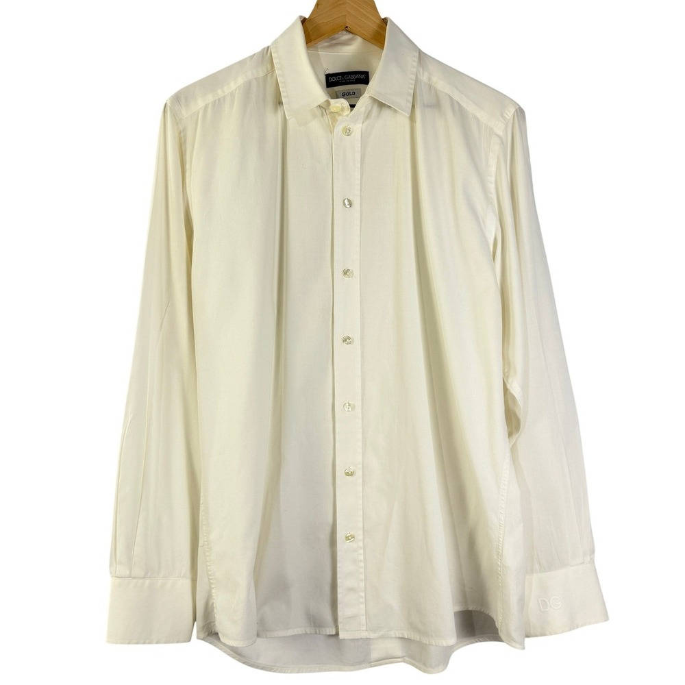 Dolce & Gabbana Gold Mens White Cotton Button Down Dress‎ Shirt Italy QG5371